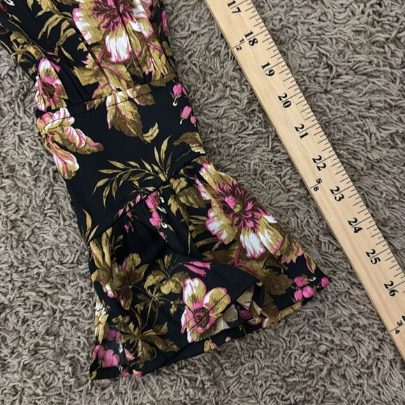 Anthropologie Dark Floral V-neck Button Up Ruffle Sleeve Blouse size S Croquette - Picture 9 of 9